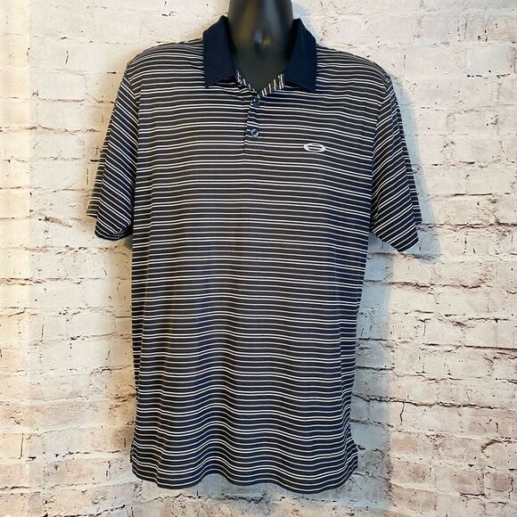 Oakley Other - Oakley Men’s Polo Short Sleeve Golf Performance Navy Blue Striped Size XL